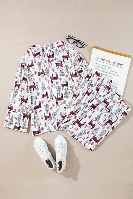 Printed Long Sleeve Top and Drawstring Pants Lounge Set - S. M. & Co.