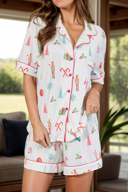 Printed Short Sleeve Top and Shorts Lounge Set - S. M. & Co.