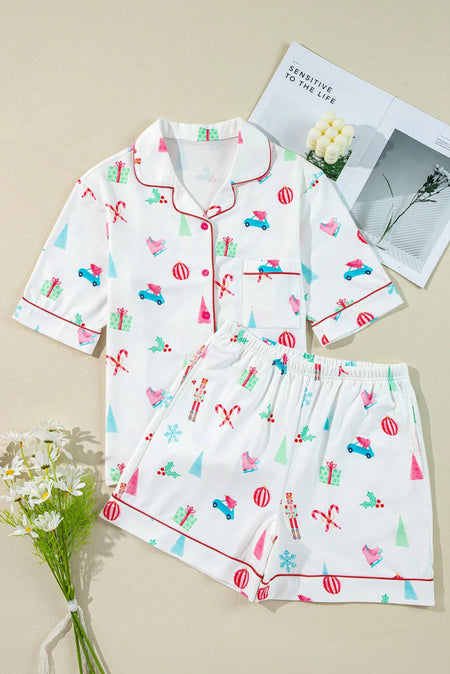 Printed Short Sleeve Top and Shorts Lounge Set - S. M. & Co.