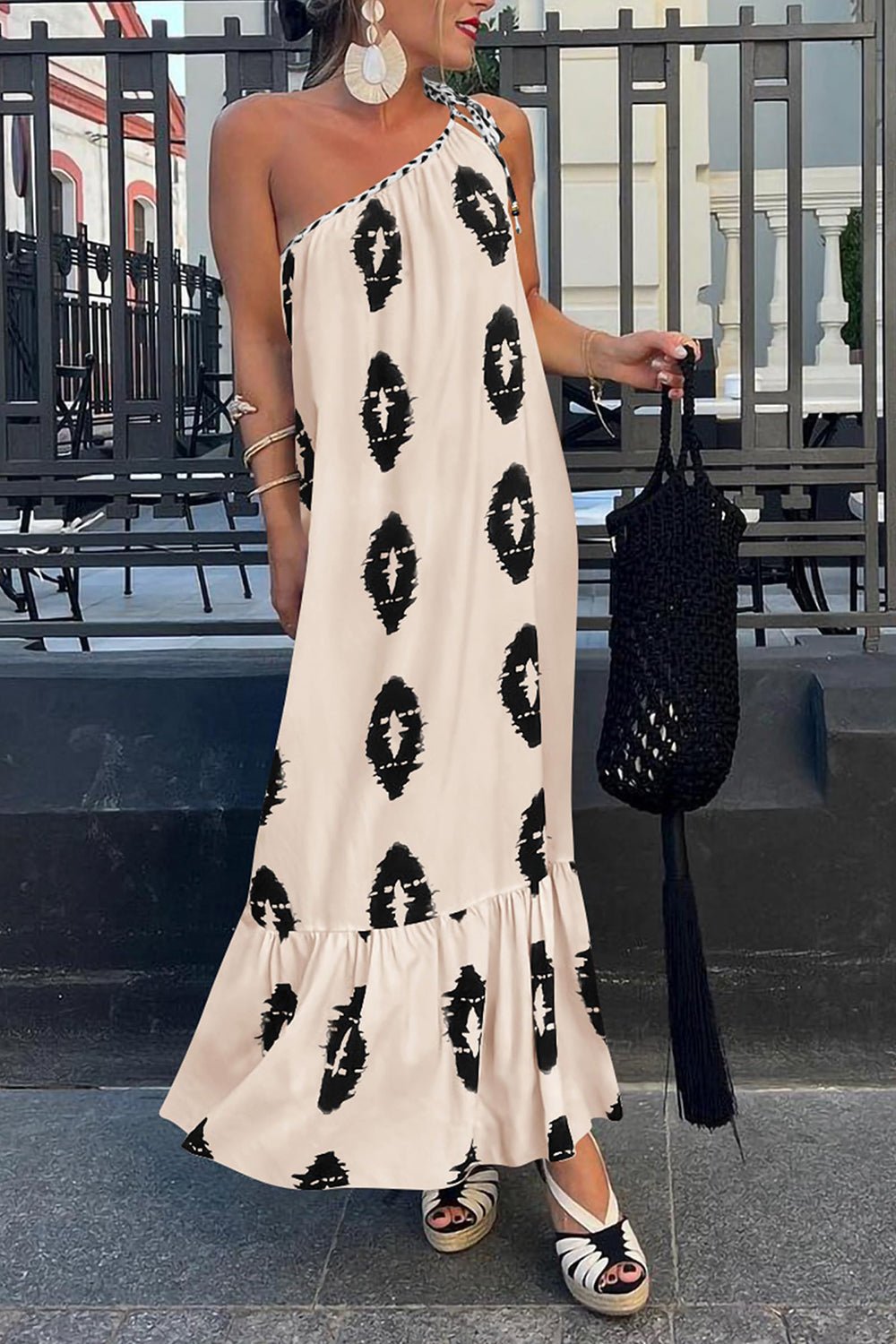 Printed Single Shoulder Maxi Dress - S. M. & Co.