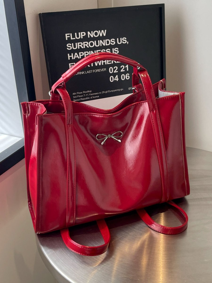 PU Leather Bow Shoulder Bag - S. M. & Co.