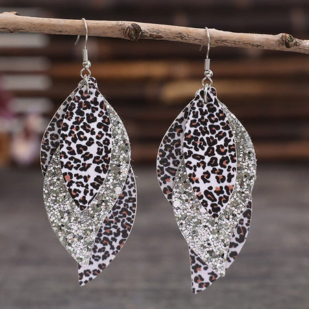 PU Leather Leopard Leaf Earrings - S. M. & Co.