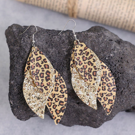 PU Leather Leopard Leaf Earrings - S. M. & Co.