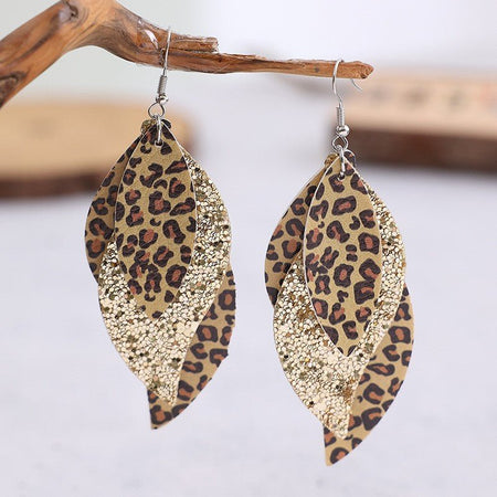 PU Leather Leopard Leaf Earrings - S. M. & Co.