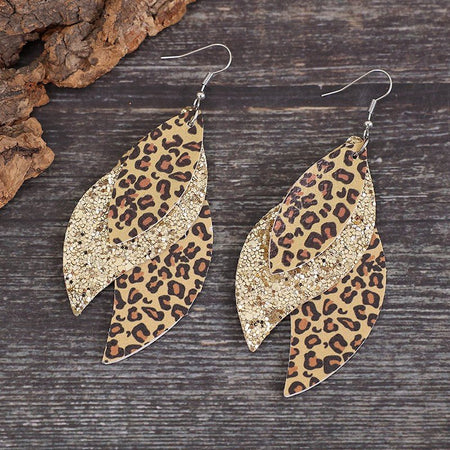 PU Leather Leopard Leaf Earrings - S. M. & Co.