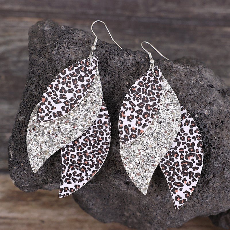 PU Leather Leopard Leaf Earrings - S. M. & Co.