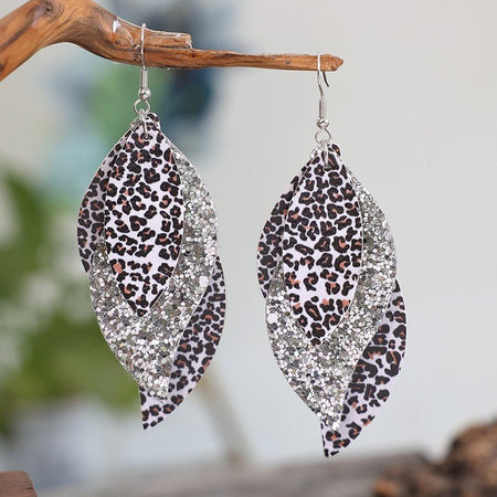 PU Leather Leopard Leaf Earrings - S. M. & Co.