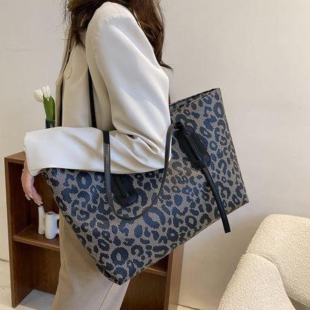 PU Leather Leopard Tote Bag - S. M. & Co.