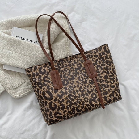 PU Leather Leopard Tote Bag - S. M. & Co.