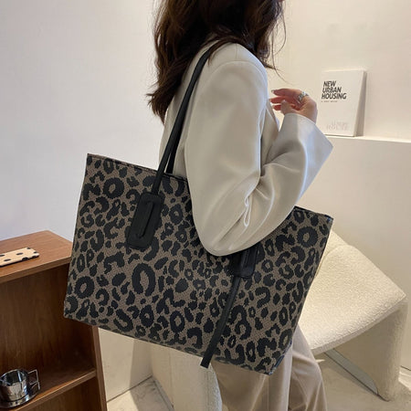 PU Leather Leopard Tote Bag - S. M. & Co.