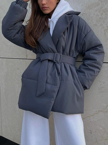 Puffer Long Sleeve Winter Coat with Belt - S. M. & Co.