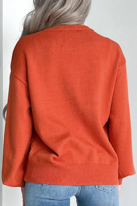 Pumpkin Pattern Round Neck Sweater - S. M. & Co.