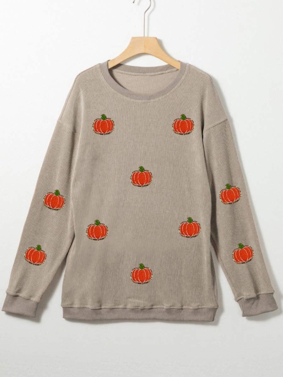 Pumpkin Round Neck Long Sleeve Sweatshirt - S. M. & Co.