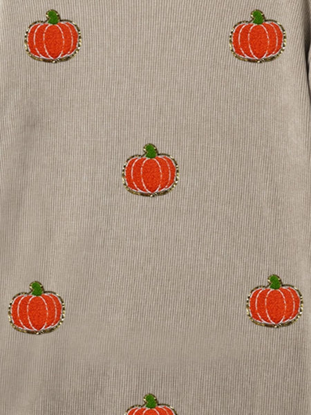 Pumpkin Round Neck Long Sleeve Sweatshirt - S. M. & Co.