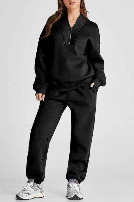 Quarter Zip Long Sleeve Top and Pants Set - S. M. & Co.