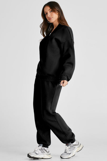 Quarter Zip Long Sleeve Top and Pants Set - S. M. & Co.