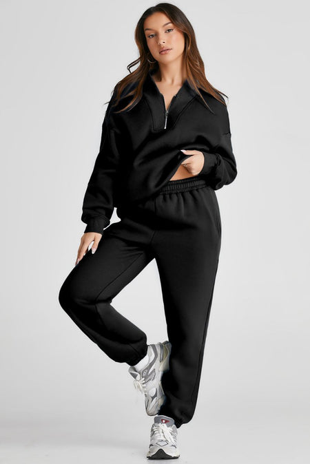 Quarter Zip Long Sleeve Top and Pants Set - S. M. & Co.