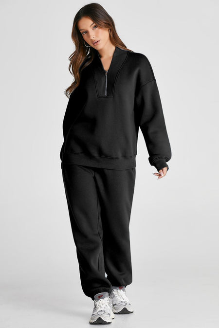 Quarter Zip Long Sleeve Top and Pants Set - S. M. & Co.