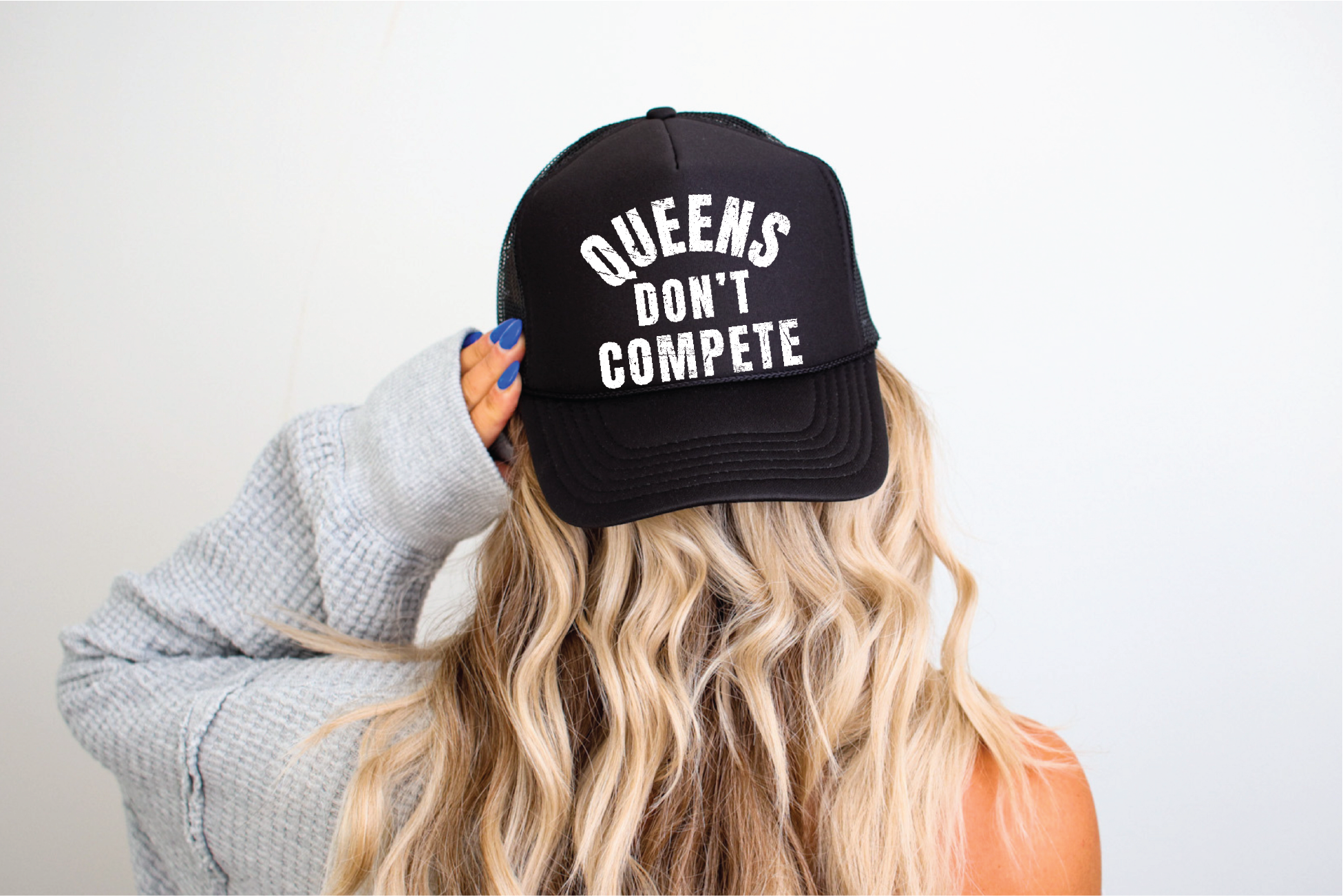 Queens Don't Compete  DTF Printed Black Trucker Hat