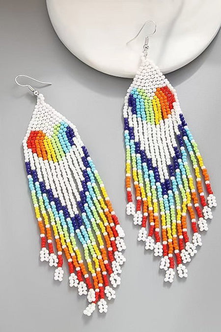 Rainbow heart drop seed bead earrings - S. M. & Co.