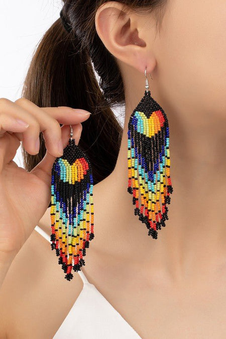 Rainbow heart drop seed bead earrings - S. M. & Co.