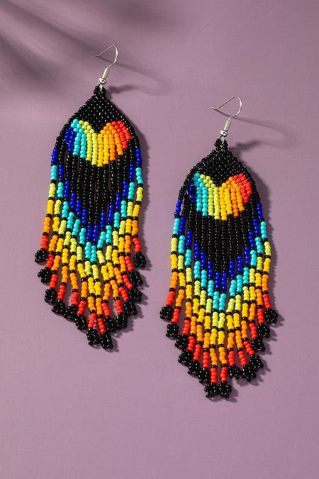 Rainbow heart drop seed bead earrings - S. M. & Co.