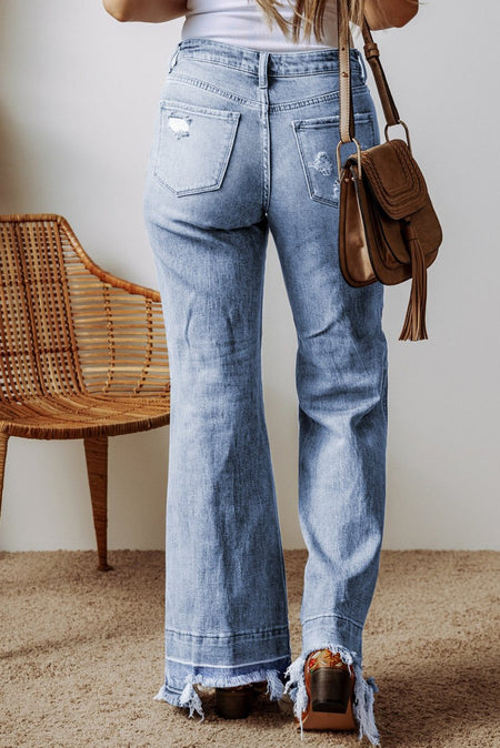 Raw Hem Bootcut Jeans with Pockets - S. M. & Co.