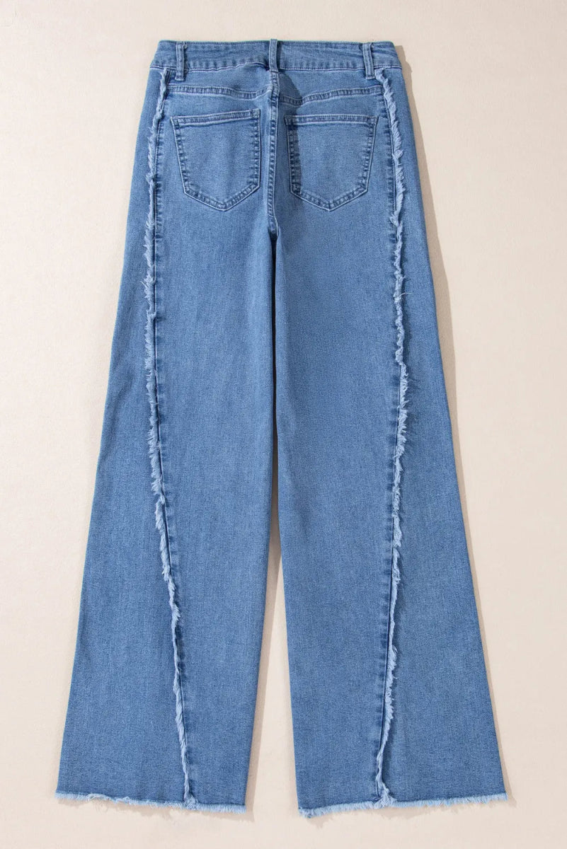 Raw Hem Wide Leg Jeans with Pockets - S. M. & Co.