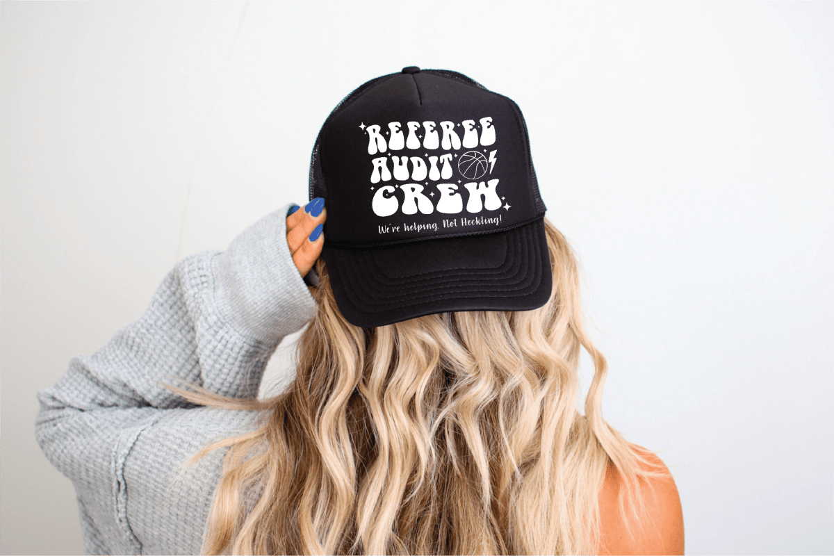 Referee Audit Crew DTF Printed Black Foam Trucker Hat - S. M. & Co.