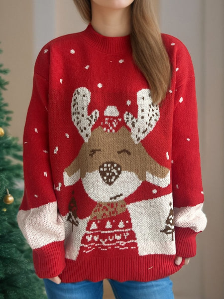 Reindeer Mock Neck Long Sleeve Sweater - S. M. & Co.