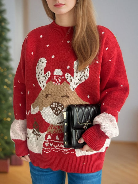 Reindeer Mock Neck Long Sleeve Sweater - S. M. & Co.