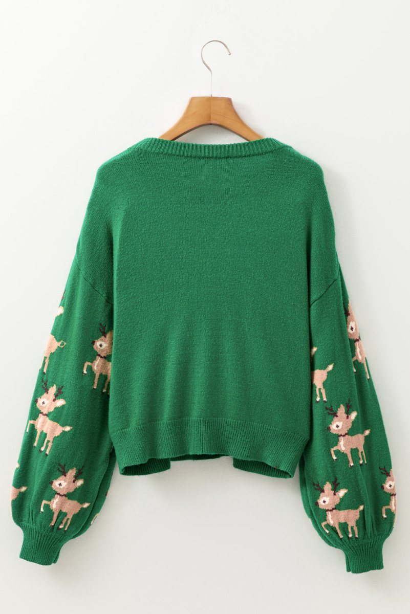 Reindeer Round Neck Drop Shoulder Sweater - S. M. & Co.