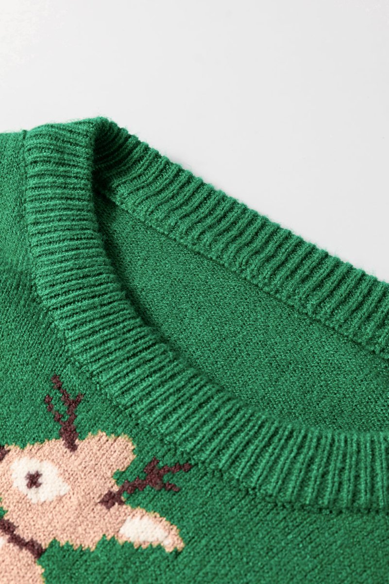 Reindeer Round Neck Drop Shoulder Sweater - S. M. & Co.