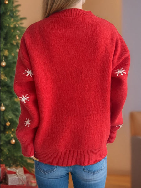 Reindeer Round Neck Dropped Shoulder Sweater - S. M. & Co.