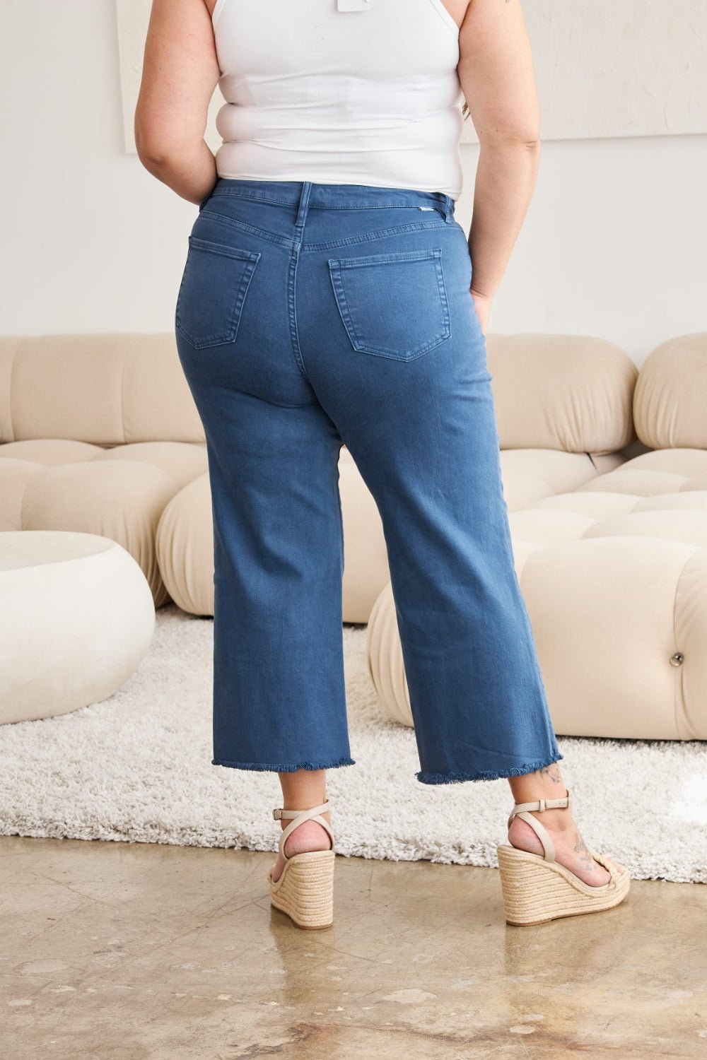 RFM Crop Chloe Full Size Tummy Control High Waist Raw Hem Jeans - AnAs Market