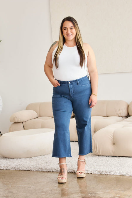 RFM Crop Chloe Full Size Tummy Control High Waist Raw Hem Jeans - AnAs Market