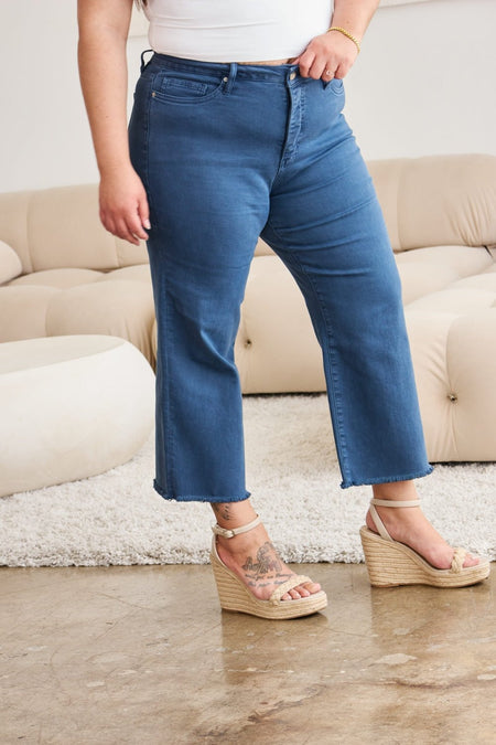 RFM Crop Chloe Full Size Tummy Control High Waist Raw Hem Jeans - AnAs Market