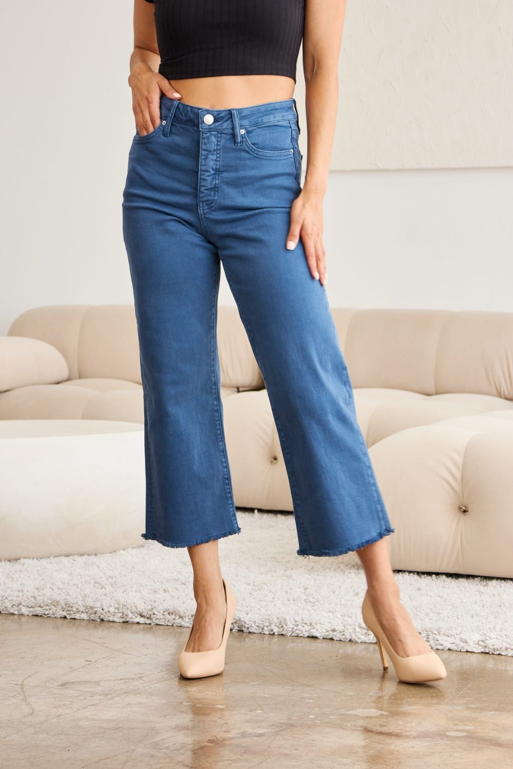 RFM Crop Chloe Full Size Tummy Control High Waist Raw Hem Jeans - AnAs Market