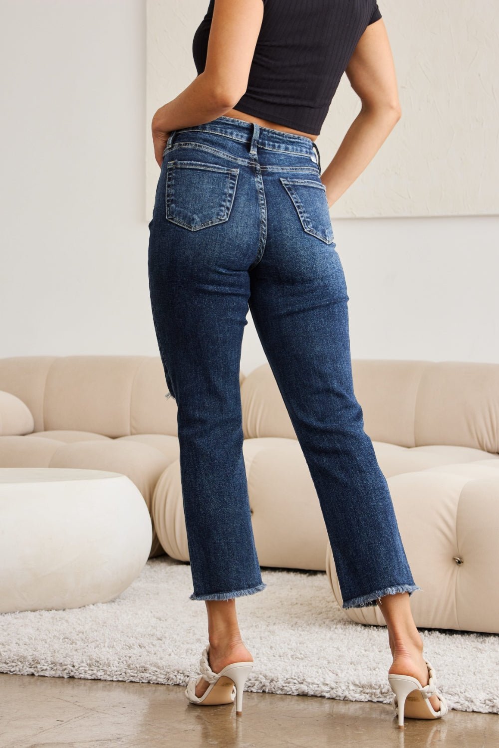 RFM Crop Dylan Full Size Tummy Control Distressed High Waist Raw Hem Jeans - AnAs Market