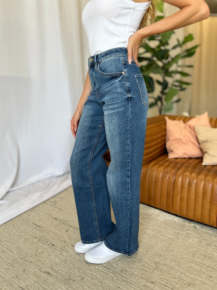 RFM Full Size High Rise Tummy Control Wide Leg Jeans - S. M. & Co.