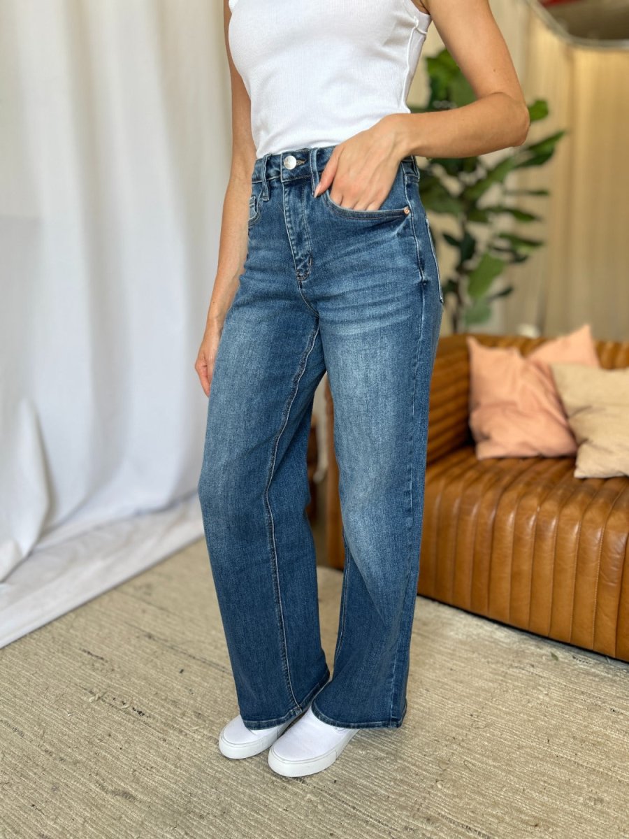 RFM Full Size High Rise Tummy Control Wide Leg Jeans - S. M. & Co.