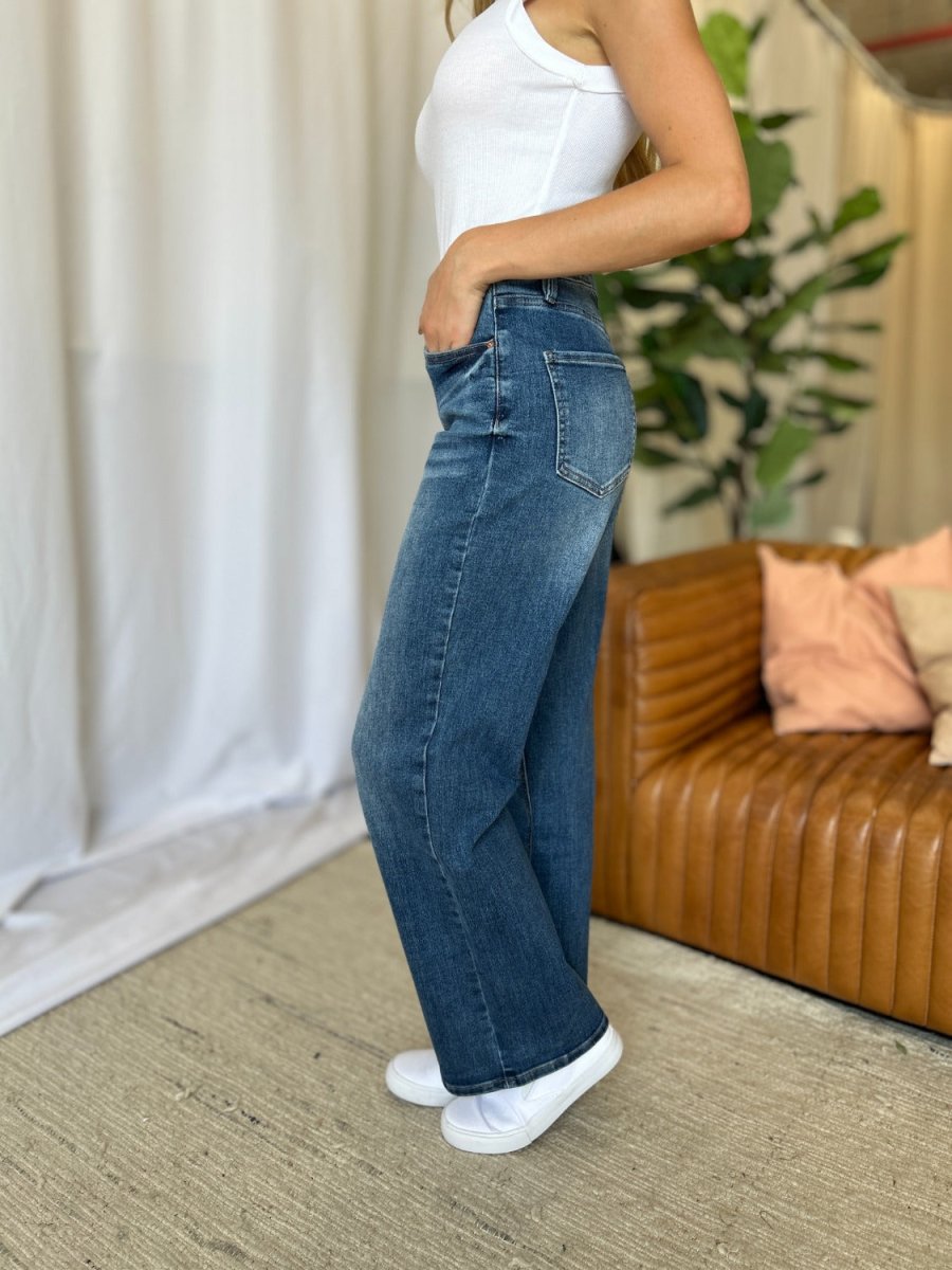 RFM Full Size High Rise Tummy Control Wide Leg Jeans - S. M. & Co.