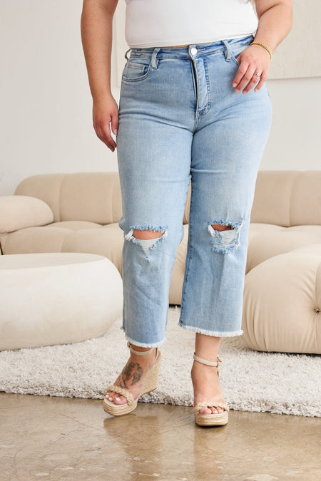 RFM Full Size Tummy Control High Waist Raw Hem Distressed Jeans - AnAs Market