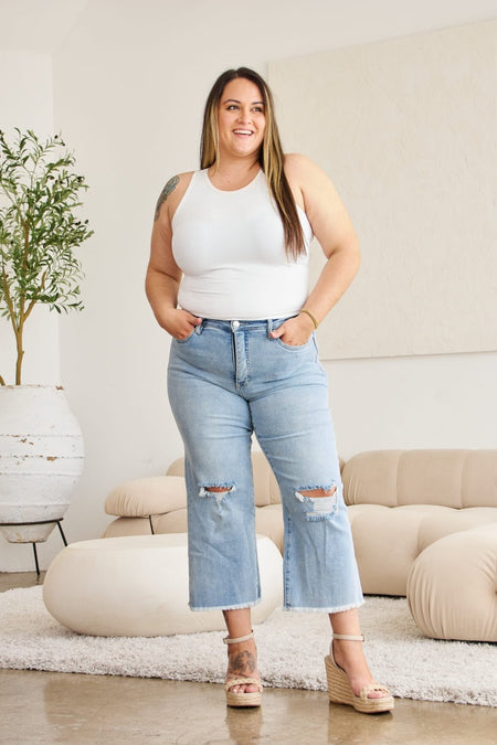 RFM Full Size Tummy Control High Waist Raw Hem Distressed Jeans - AnAs Market