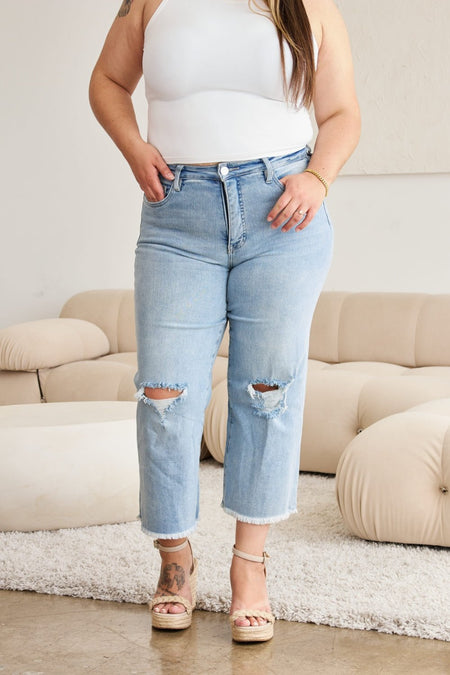 RFM Full Size Tummy Control High Waist Raw Hem Distressed Jeans - AnAs Market