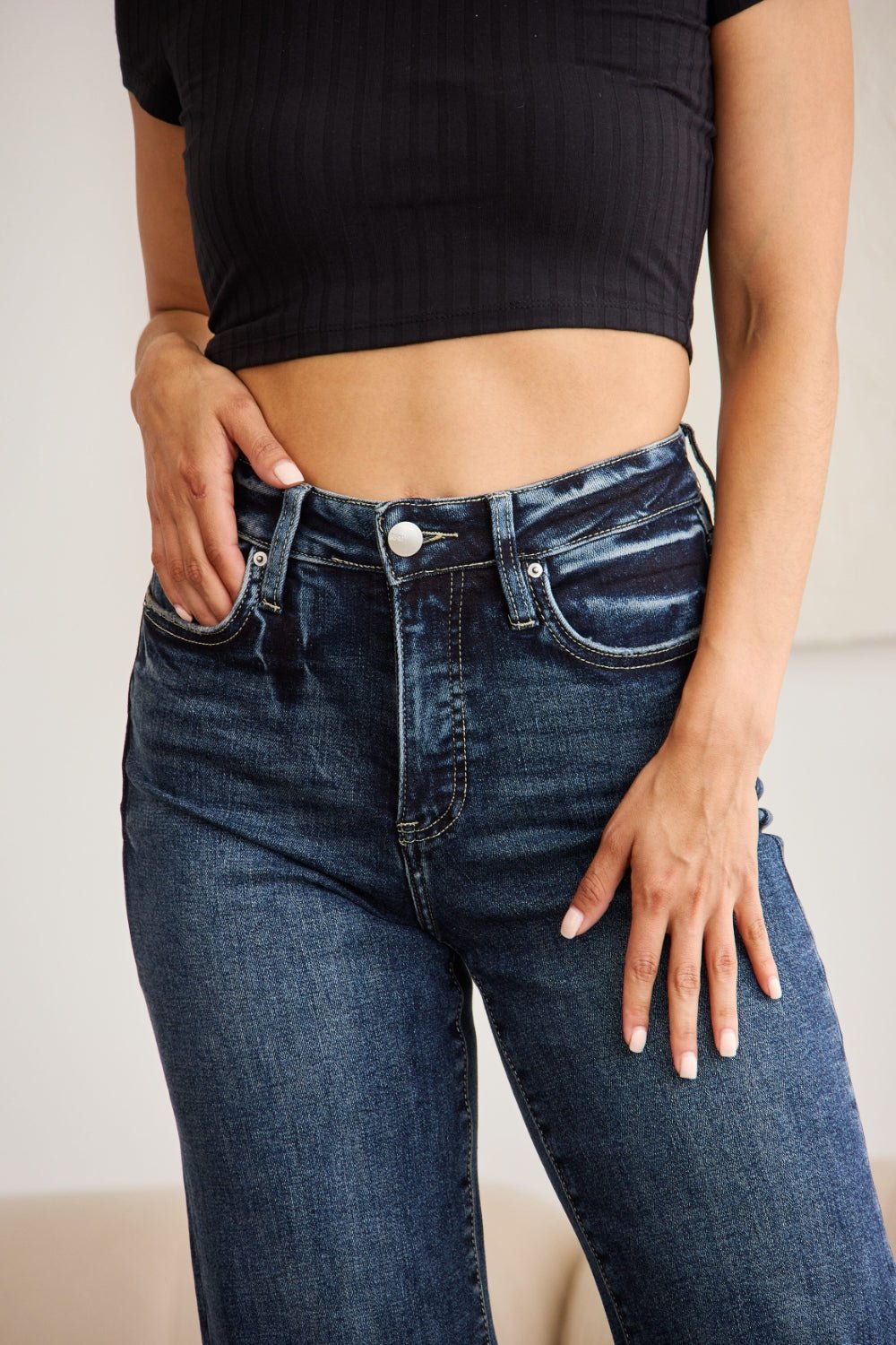 RFM Full Size Tummy Control High Waist Raw Hem Jeans - AnAs Market