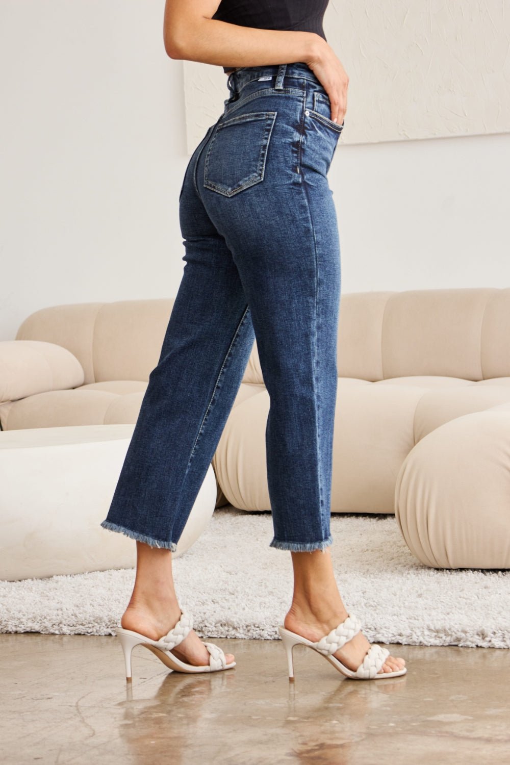 RFM Full Size Tummy Control High Waist Raw Hem Jeans - AnAs Market