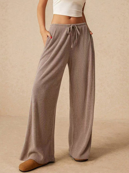 Ribbed Drawstring Wide Leg Pants - S. M. & Co.