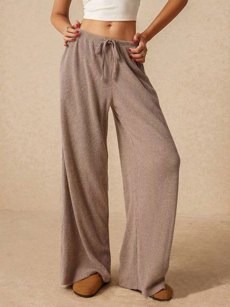 Ribbed Drawstring Wide Leg Pants - S. M. & Co.