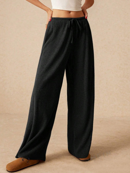 Ribbed Drawstring Wide Leg Pants - S. M. & Co.